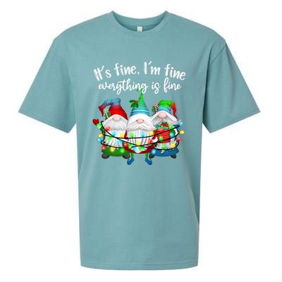 Its Fine Im Fine Everything Is Fine Gnome Christmas Lights Gift Sueded Cloud Jersey T-Shirt