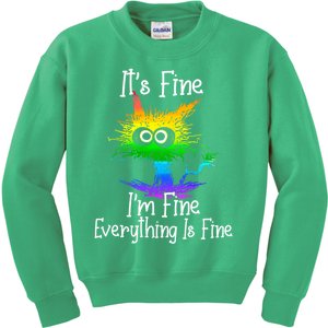 It's Fine I'm Fine Everything Is Fine Rainbow Funny Cat Long Sleeve Kids Sweatshirt