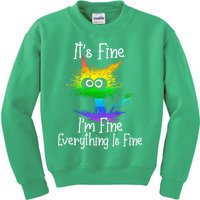 It's Fine I'm Fine Everything Is Fine Rainbow Funny Cat Long Sleeve Kids Sweatshirt