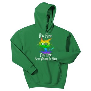 It's Fine I'm Fine Everything Is Fine Rainbow Funny Cat Long Sleeve Kids Hoodie