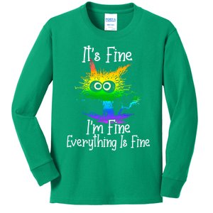 It's Fine I'm Fine Everything Is Fine Rainbow Funny Cat Long Sleeve Kids Long Sleeve Shirt