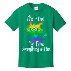 It's Fine I'm Fine Everything Is Fine Rainbow Funny Cat Long Sleeve Kids T-Shirt