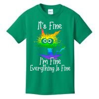 It's Fine I'm Fine Everything Is Fine Rainbow Funny Cat Long Sleeve Kids T-Shirt