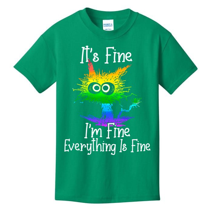 It's Fine I'm Fine Everything Is Fine Rainbow Funny Cat Long Sleeve Kids T-Shirt