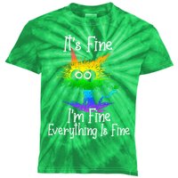 It's Fine I'm Fine Everything Is Fine Rainbow Funny Cat Long Sleeve Kids Tie-Dye T-Shirt