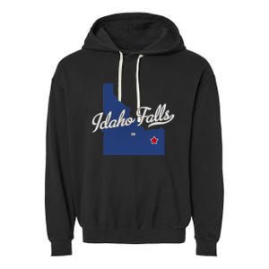 Idaho Falls Idaho ID Map Garment-Dyed Fleece Hoodie