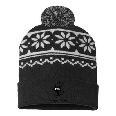 Its Fine Im Fine Everything Is Fine Funny Cat USA-Made Snowflake Beanie