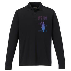 ItS Fine IM Fine Everything Is Fine Scratching Cat Funny Gift Performance Long Sleeve Polo