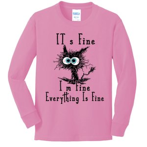 Its Fine Im Fine Everything Is Fine Funny Cat Kids Long Sleeve Shirt