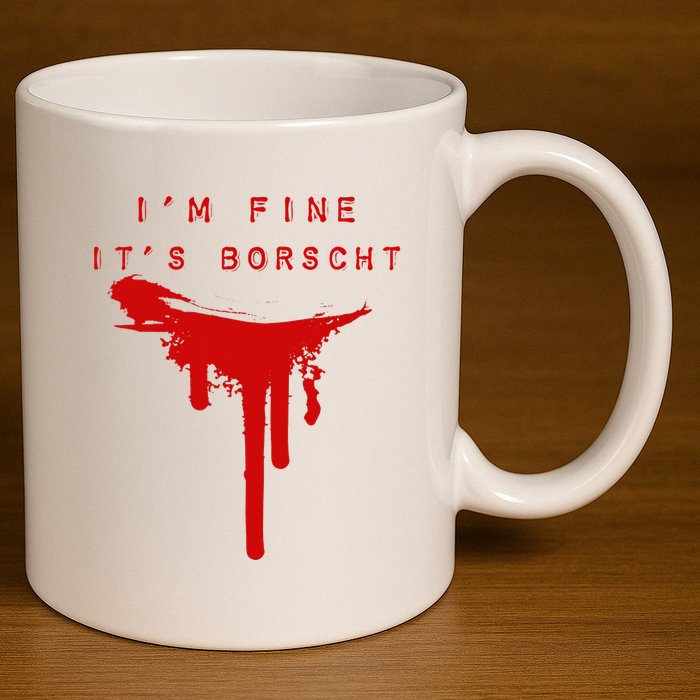 IM Fine ItS Borscht Funny Russian Beets Soup Blood Splat 11oz C Handle Ceramic Mug