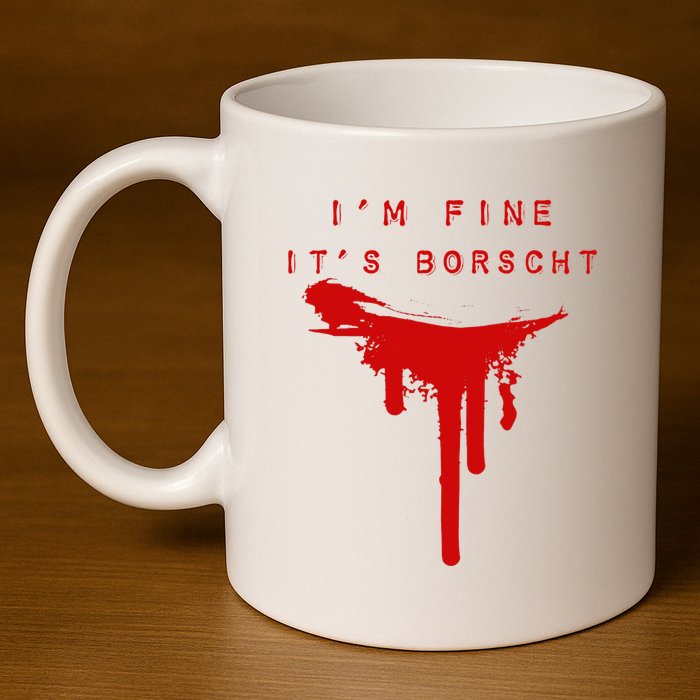 IM Fine ItS Borscht Funny Russian Beets Soup Blood Splat 11oz C Handle Ceramic Mug