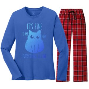 ItS Fine IM Fine Everything Is Fine Stressedout Black Cat Cool Gift Women's Long Sleeve Flannel Pajama Set 