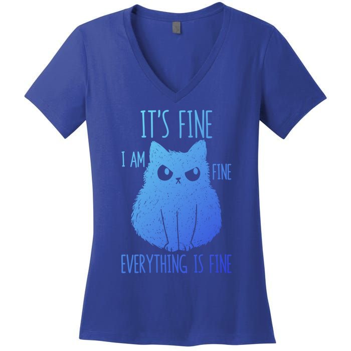 ItS Fine IM Fine Everything Is Fine Stressedout Black Cat Cool Gift Women's V-Neck T-Shirt