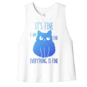 ItS Fine IM Fine Everything Is Fine Stressedout Black Cat Cool Gift Women's Racerback Cropped Tank