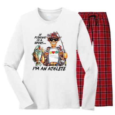 If Fishing Is A Sport Im An Athlete Funny Fishing Lovers Women's Long Sleeve Flannel Pajama Set 