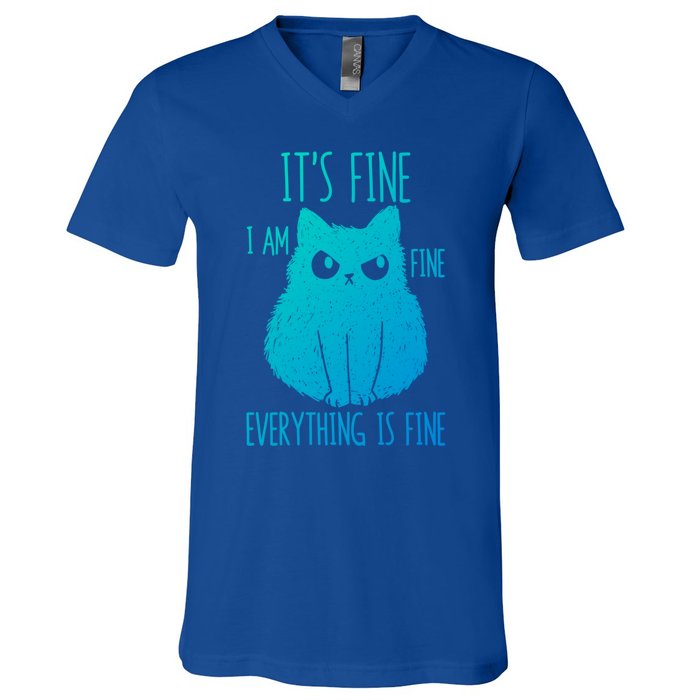 ItS Fine IM Fine Everything Is Fine Stressedout Black Cat Cool Gift V-Neck T-Shirt