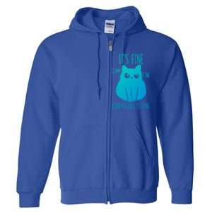 ItS Fine IM Fine Everything Is Fine Stressedout Black Cat Cool Gift Full Zip Hoodie