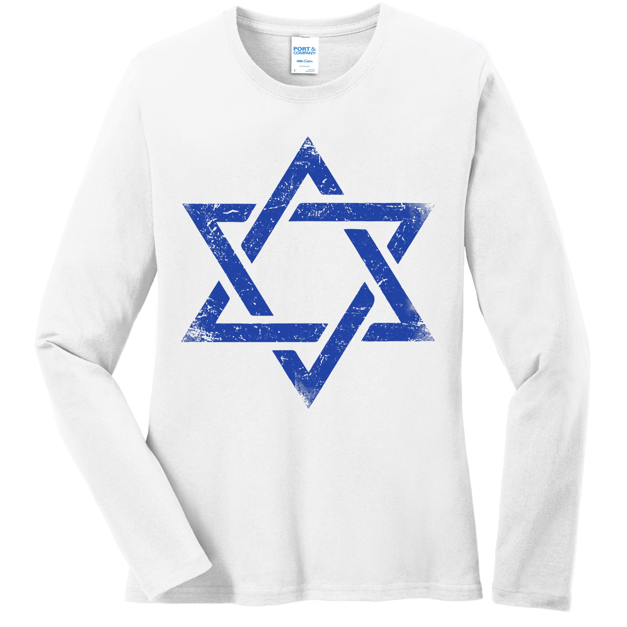 Israeli Flag Israel Jewish Symbol Star of David Pride Israel  Ladies Long Sleeve Shirt