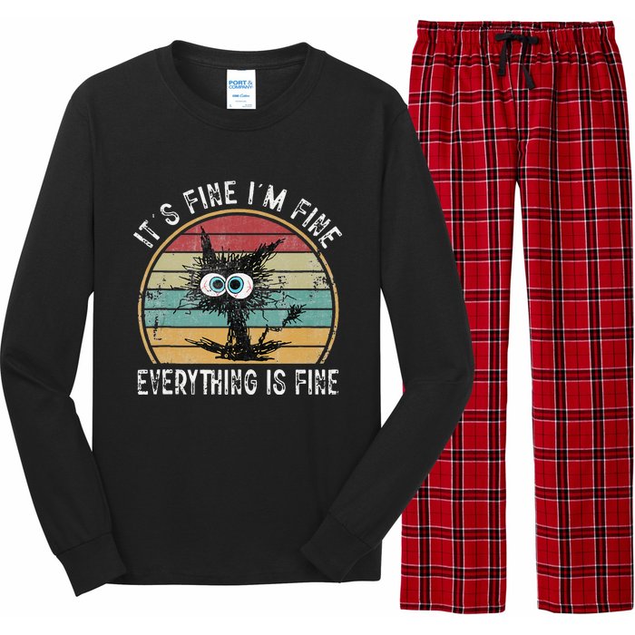 Its Fine Im Fine Everything Is Fine Funny Cat Long Sleeve Pajama Set