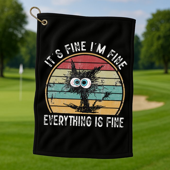 Its Fine Im Fine Everything Is Fine Funny Cat Golf Towel