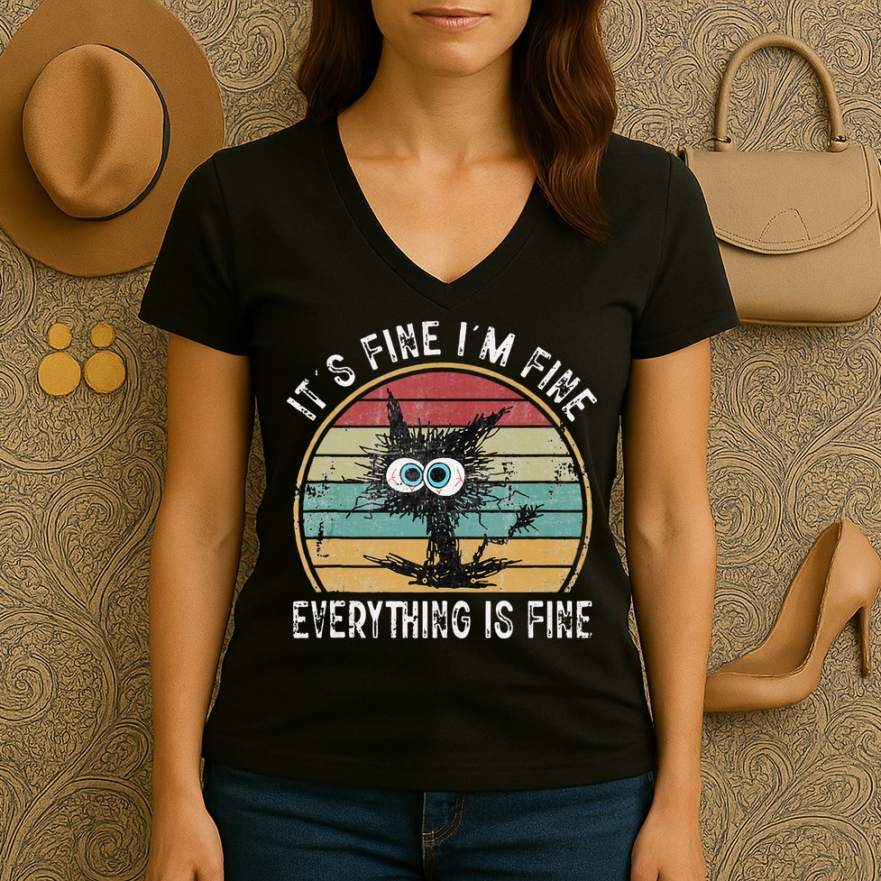 Its Fine Im Fine Everything Is Fine Funny Cat Women's V-Neck T-Shirt