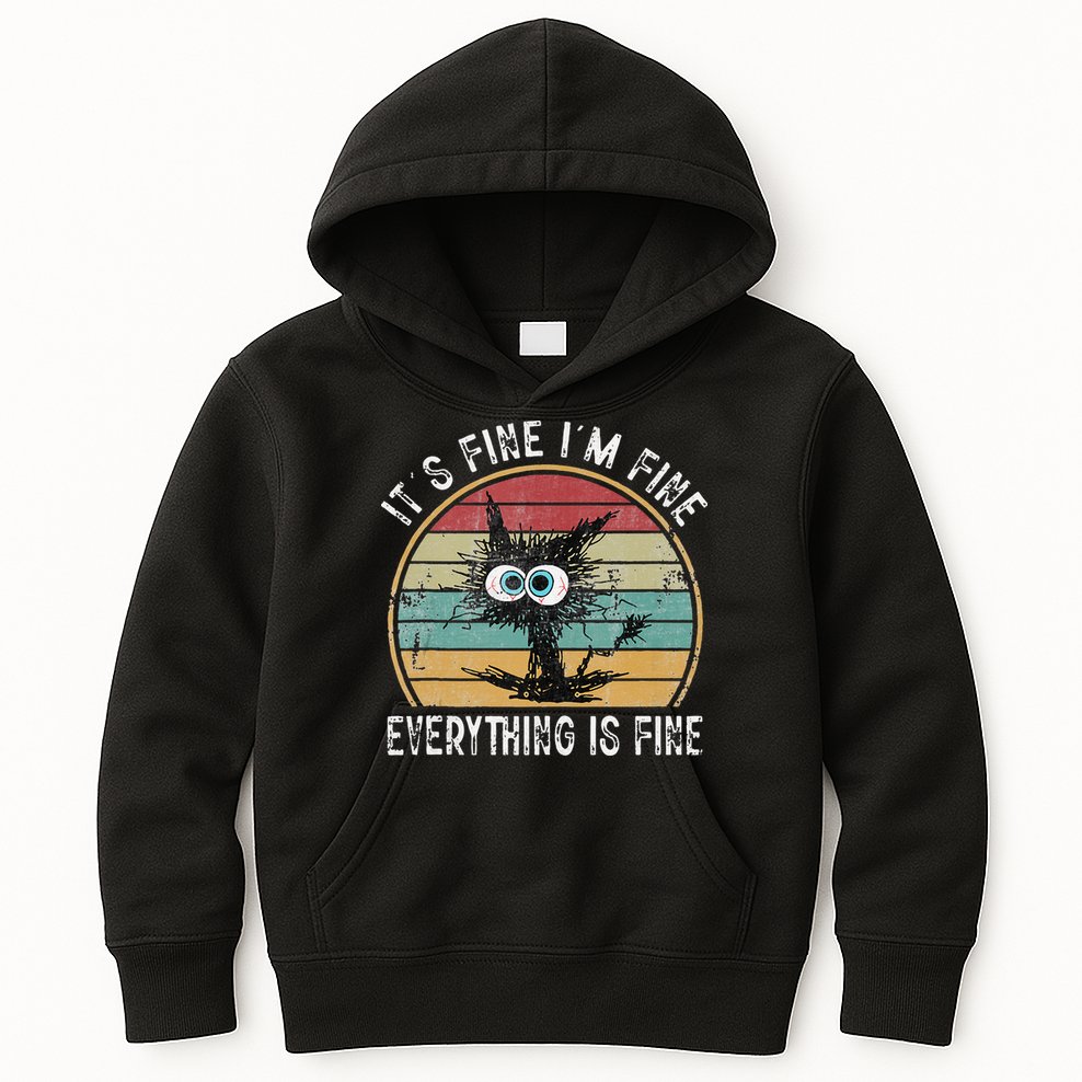 Its Fine Im Fine Everything Is Fine Funny Cat Kids Hoodie