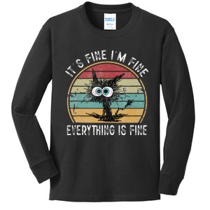 Its Fine Im Fine Everything Is Fine Funny Cat Kids Long Sleeve Shirt