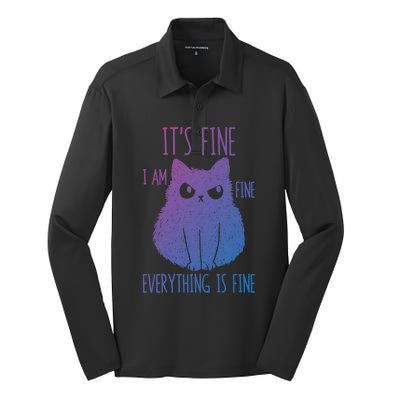 ItS Fine IM Fine Everything Is Fine Stressedout Black Cat Cool Gift Silk Touch Performance Long Sleeve Polo