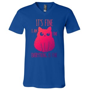 ItS Fine IM Fine Everything Is Fine Stressedout Black Cat Cool Gift V-Neck T-Shirt