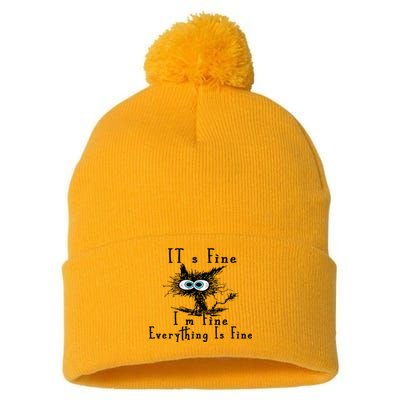 It's Fine I'm Fine Everything Is Fine Funny cat Pom Pom 12in Knit Beanie