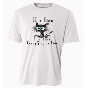 It's Fine I'm Fine Everything Is Fine Funny cat Cooling Performance Crew T-Shirt