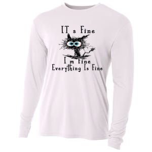 It's Fine I'm Fine Everything Is Fine Funny cat Cooling Performance Long Sleeve Crew