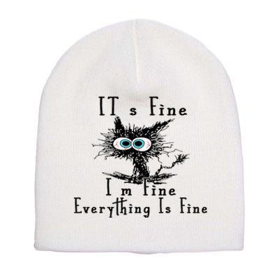 It's Fine I'm Fine Everything Is Fine Funny cat Short Acrylic Beanie