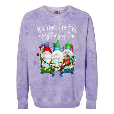 It's Fine I'm Fine Everything Is Fine Gnome Christmas Lights Colorblast Crewneck Sweatshirt