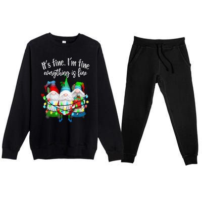 It's Fine I'm Fine Everything Is Fine Gnome Christmas Lights Premium Crewneck Sweatsuit Set