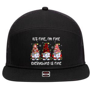 Its Fine IM Fine Everything Is Fine Gnome Christmas Lights 7 Panel Mesh Trucker Snapback Hat