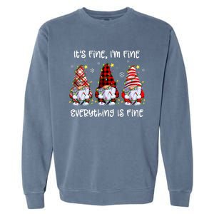 Its Fine IM Fine Everything Is Fine Gnome Christmas Lights Garment-Dyed Sweatshirt