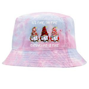 Its Fine IM Fine Everything Is Fine Gnome Christmas Lights Tie-Dyed Bucket Hat