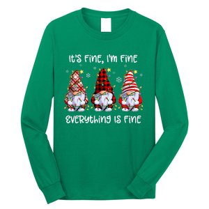 Its Fine IM Fine Everything Is Fine Gnome Christmas Lights Long Sleeve Shirt