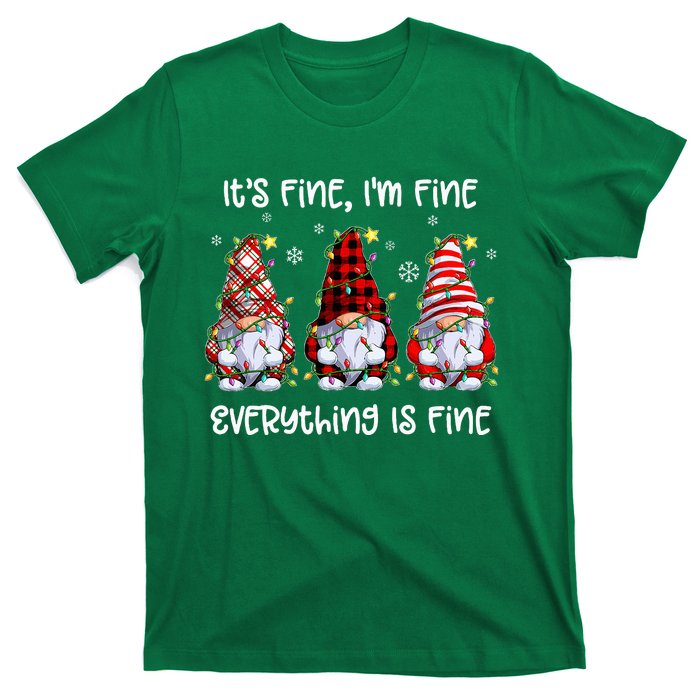 Its Fine IM Fine Everything Is Fine Gnome Christmas Lights T-Shirt