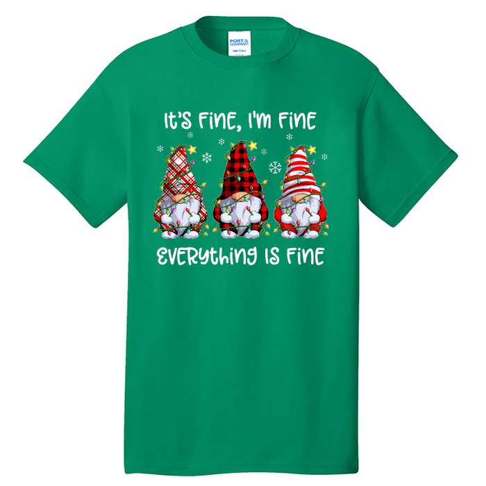 Its Fine IM Fine Everything Is Fine Gnome Christmas Lights Tall T-Shirt