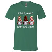 Its Fine IM Fine Everything Is Fine Gnome Christmas Lights V-Neck T-Shirt