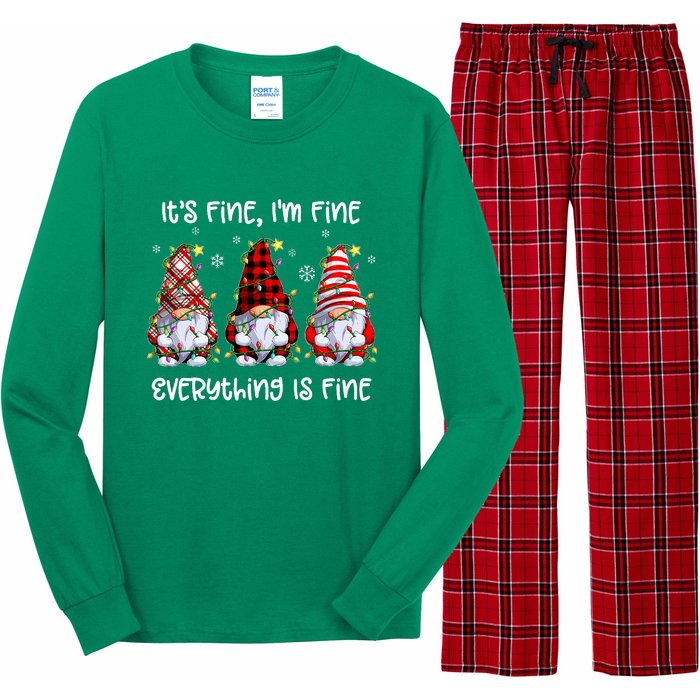 Its Fine IM Fine Everything Is Fine Gnome Christmas Lights Long Sleeve Pajama Set