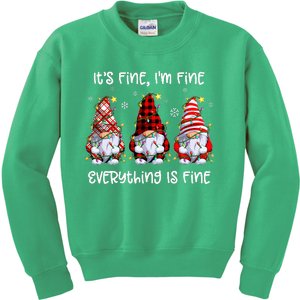 Its Fine IM Fine Everything Is Fine Gnome Christmas Lights Kids Sweatshirt