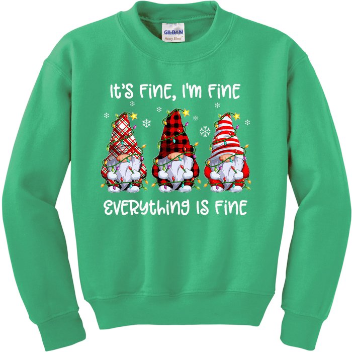 Its Fine IM Fine Everything Is Fine Gnome Christmas Lights Kids Sweatshirt