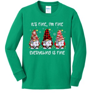 Its Fine IM Fine Everything Is Fine Gnome Christmas Lights Kids Long Sleeve Shirt