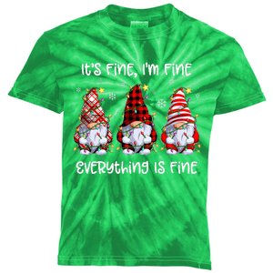 Its Fine IM Fine Everything Is Fine Gnome Christmas Lights Kids Tie-Dye T-Shirt