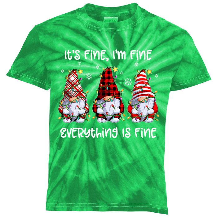 Its Fine IM Fine Everything Is Fine Gnome Christmas Lights Kids Tie-Dye T-Shirt