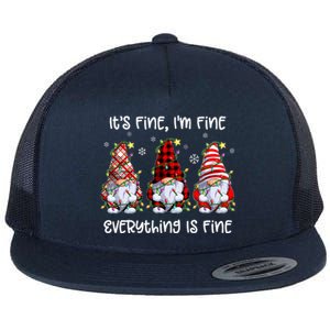 Its Fine IM Fine Everything Is Fine Gnome Christmas Lights Flat Bill Trucker Hat