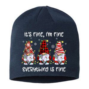 Its Fine IM Fine Everything Is Fine Gnome Christmas Lights Sustainable Beanie